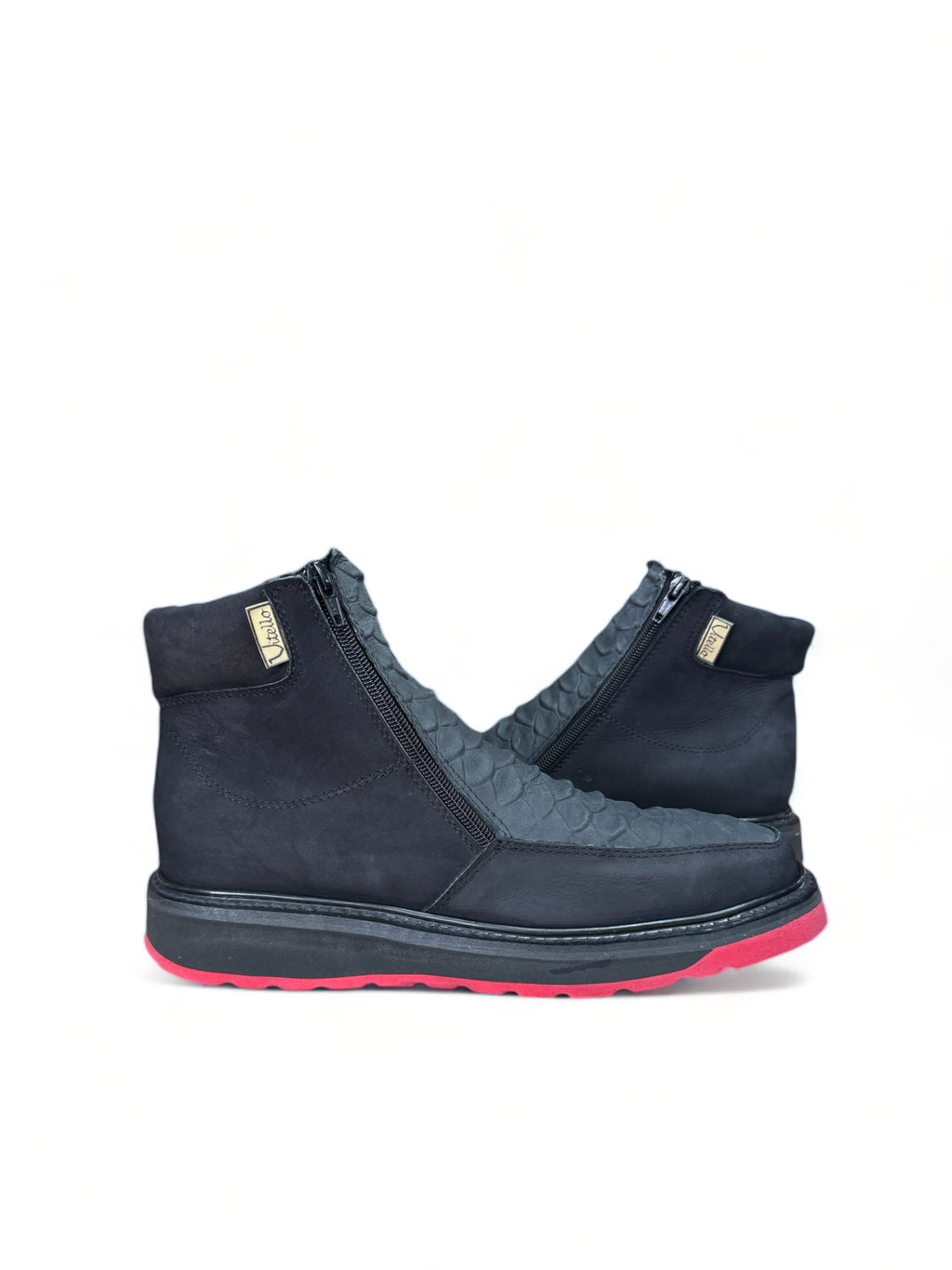 Men Ankle Boots with Zipper Red Sole Black Vitello